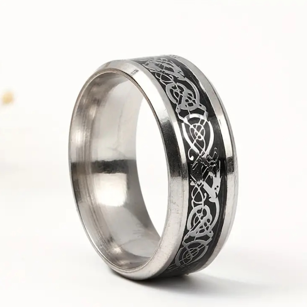 Silver And Black Tribal Men's Wedding Band Men's Wedding Ring